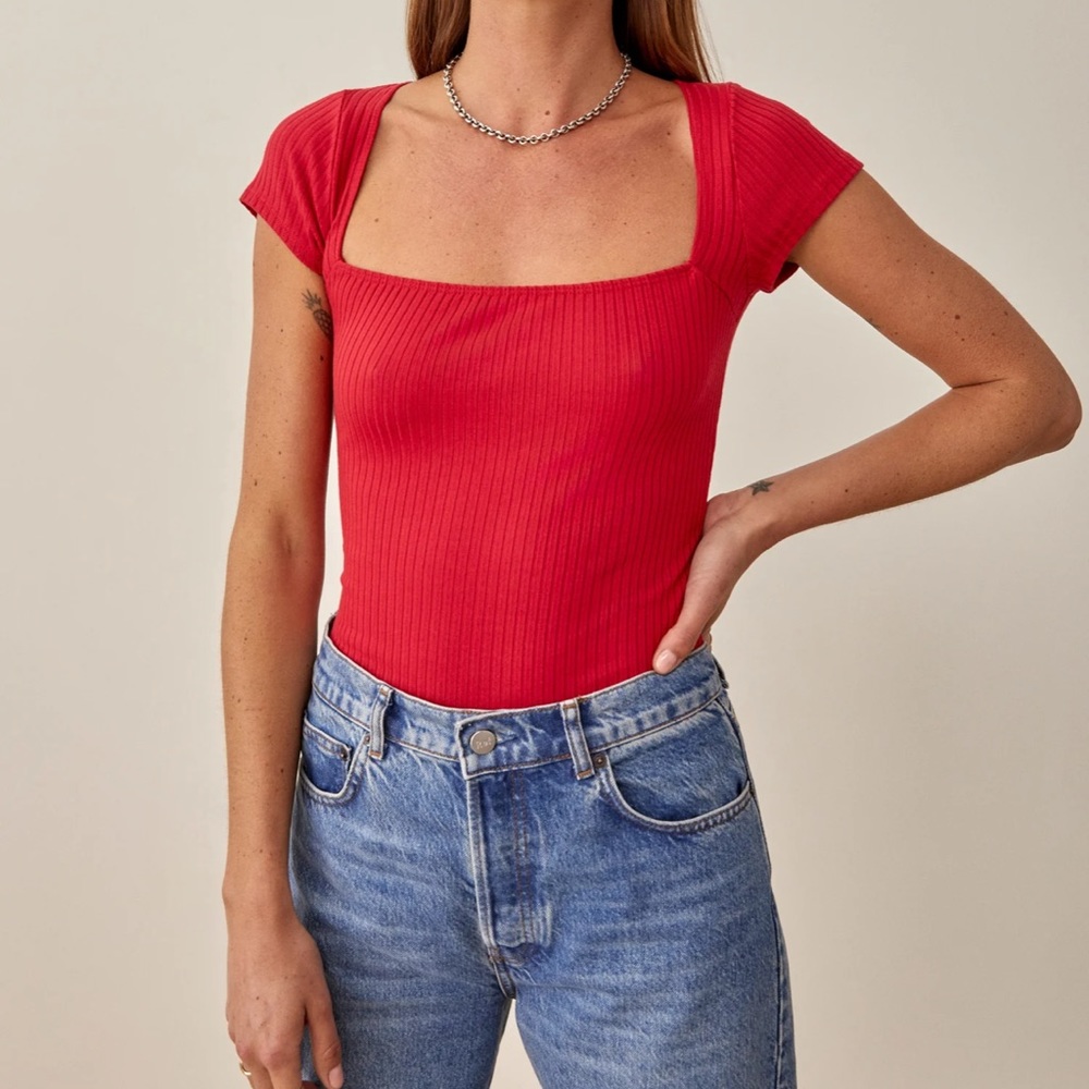Reformation Bardot Knit Short Sleeve Top